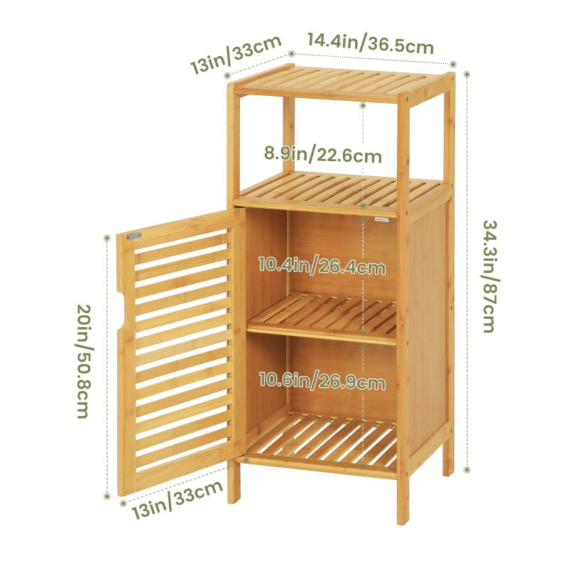 VIAGDO Bamboo Cabinet, Bathroom Storage Cabinet with Single Door and Shelf, Freestanding Bathroom Cabinet, Kitchen Cupboard, Sofa Side Table for Living Room/Hallway/Kitchen - Image 4
